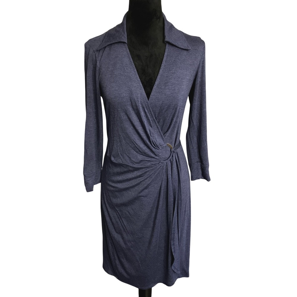Trina Turk size 4 blue jersey Mahalo wrap dress with 3/4 sleeves